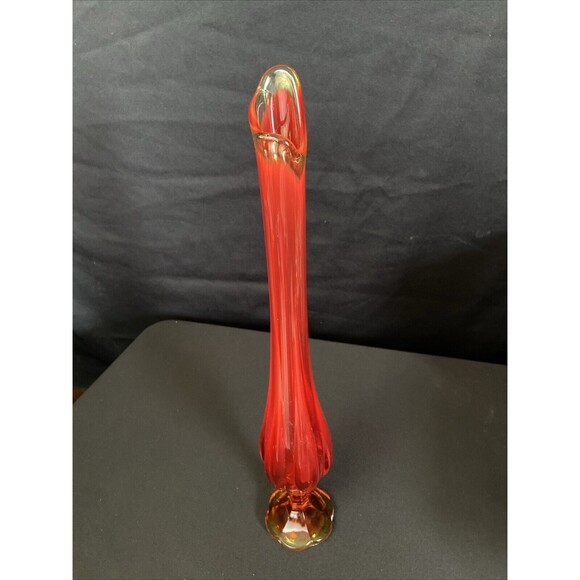 L.E. Smith Other - Vintage LE Smith Red Amberina 6 Petal Swung Glass Vase 19.5” Tall MCM